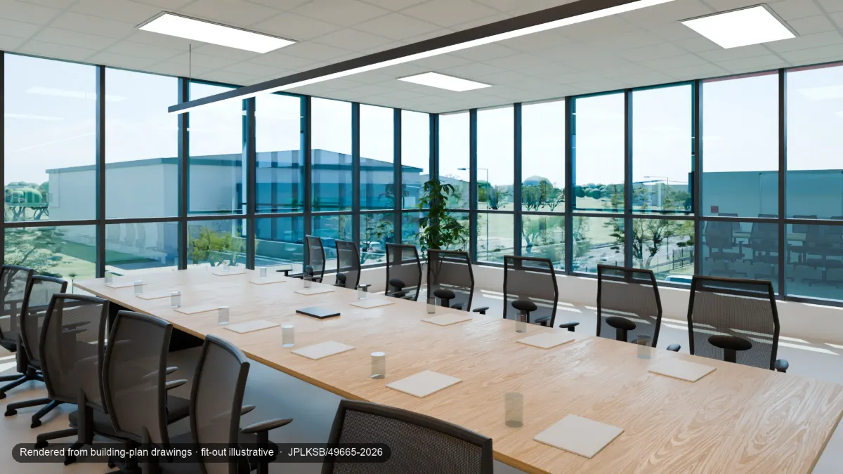 The first-floor meeting room with a long table and chairs